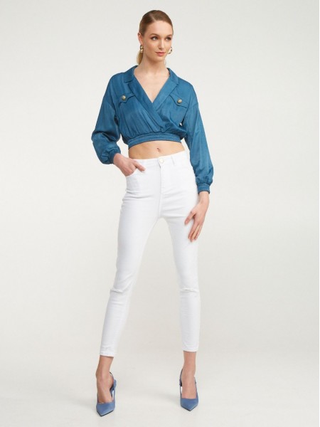 Λευκό high-waisted skinny jean σε ελαστικό ύφασμα και χρυσό διακοσμητικό πίσω στη μέση Lynne