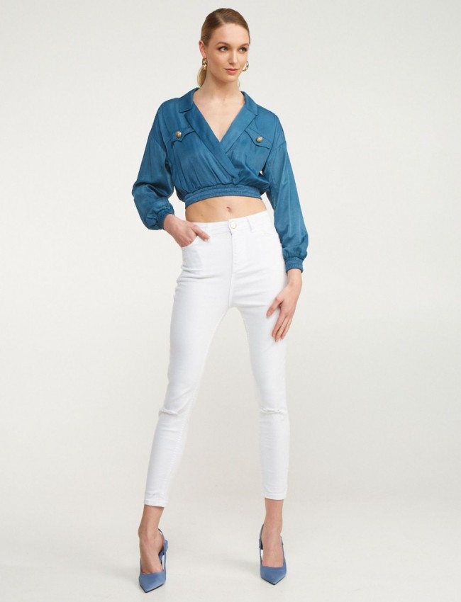 Λευκό high-waisted skinny jean σε ελαστικό ύφασμα και χρυσό διακοσμητικό πίσω στη μέση Lynne