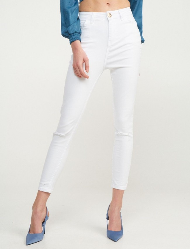 Λευκό high-waisted skinny jean σε ελαστικό ύφασμα και χρυσό διακοσμητικό πίσω στη μέση Lynne
