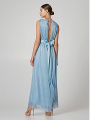 Σιελ lurex αμάνικο κρουαζέ maxi φόρεμα με ελαστική μέση και αποσπώμενη σατέν ζώνη Lynne