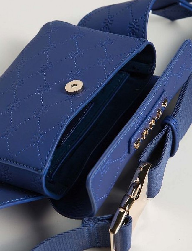 Μπλε ρουά faux-leather τσαντάκι μέσης με ανάγλυφο τύπωμα logo και μεταλλικό κούπμωμα Lynne