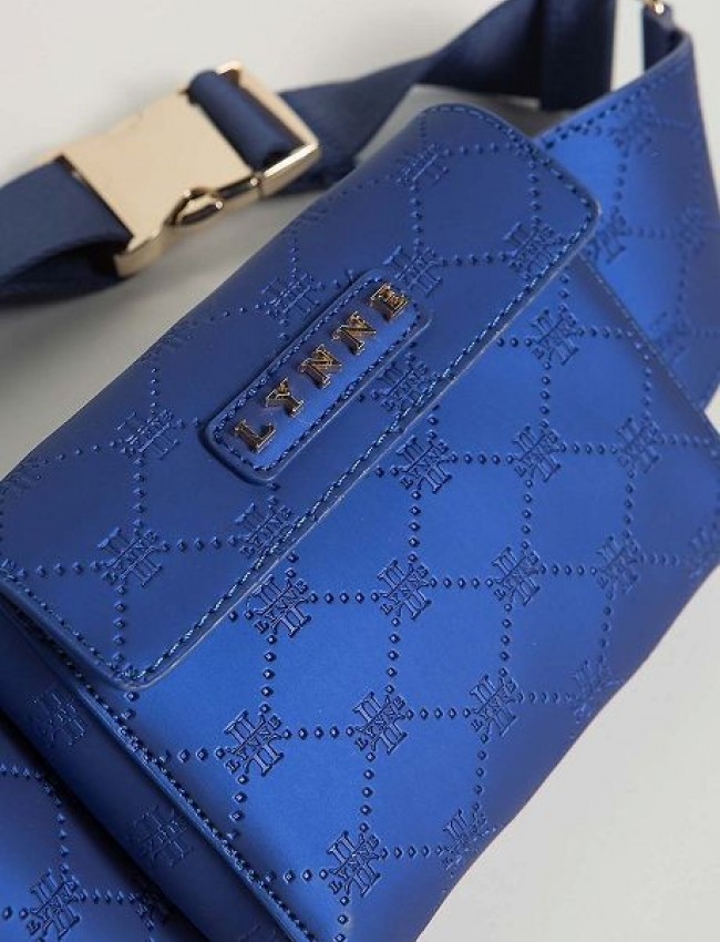 Μπλε ρουά faux-leather τσαντάκι μέσης με ανάγλυφο τύπωμα logo και μεταλλικό κούπμωμα Lynne