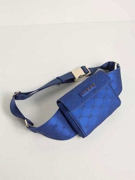 Μπλε ρουά faux-leather τσαντάκι μέσης με ανάγλυφο τύπωμα logo και μεταλλικό κούπμωμα Lynne