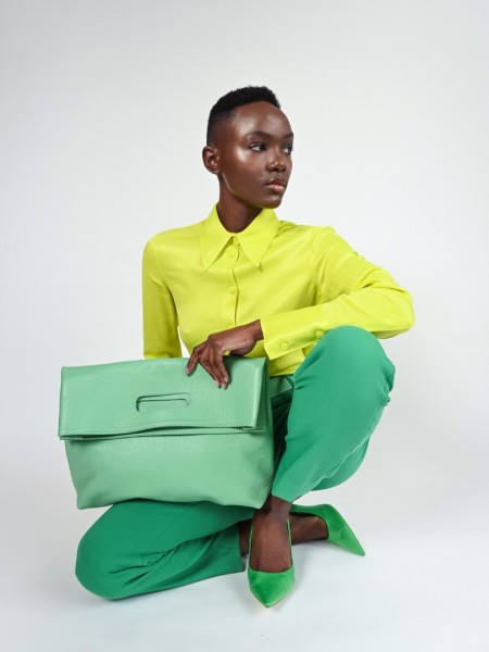 Πράσινος δερμάτινος feel me oversized φάκελος Leather Twist