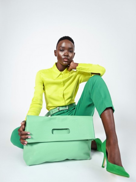 Πράσινος δερμάτινος feel me oversized φάκελος Leather Twist