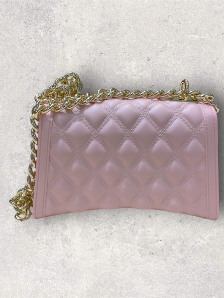 FLAT RHOMBUS small 25 NUDE/LIGHT GOLD CHAIN SHOULDER BAG