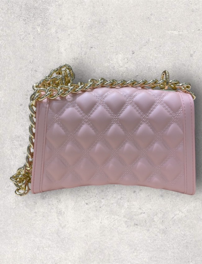 FLAT RHOMBUS small 25 NUDE/LIGHT GOLD CHAIN SHOULDER BAG