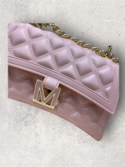 FLAT RHOMBUS small 25 NUDE/LIGHT GOLD CHAIN SHOULDER BAG