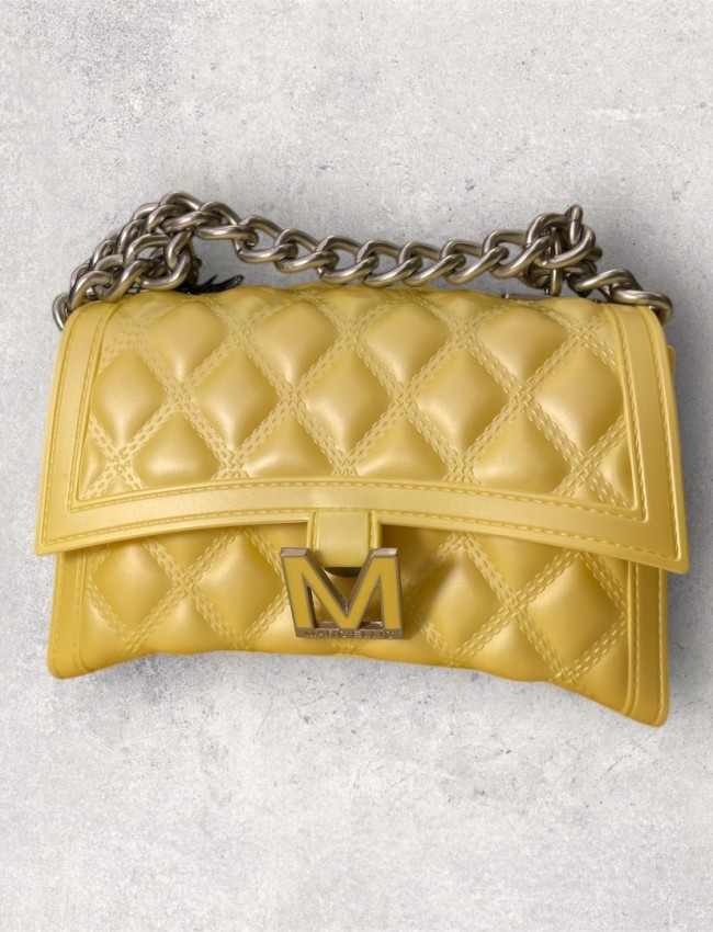 FLAT RHOMBUS small 25 MELLOW YELLOW/SATIN SILVER CHAIN SHOULDER BAG