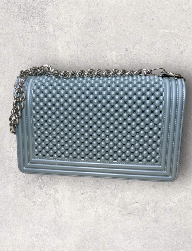 FLAT medium BALL 25 PURITAN GREY/SILVER CHAIN SHOULDERBAG