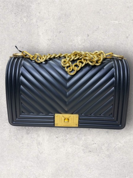 FLAT medium 25 BLACK/GOLD LUX CHAIN SHOULDERBAG