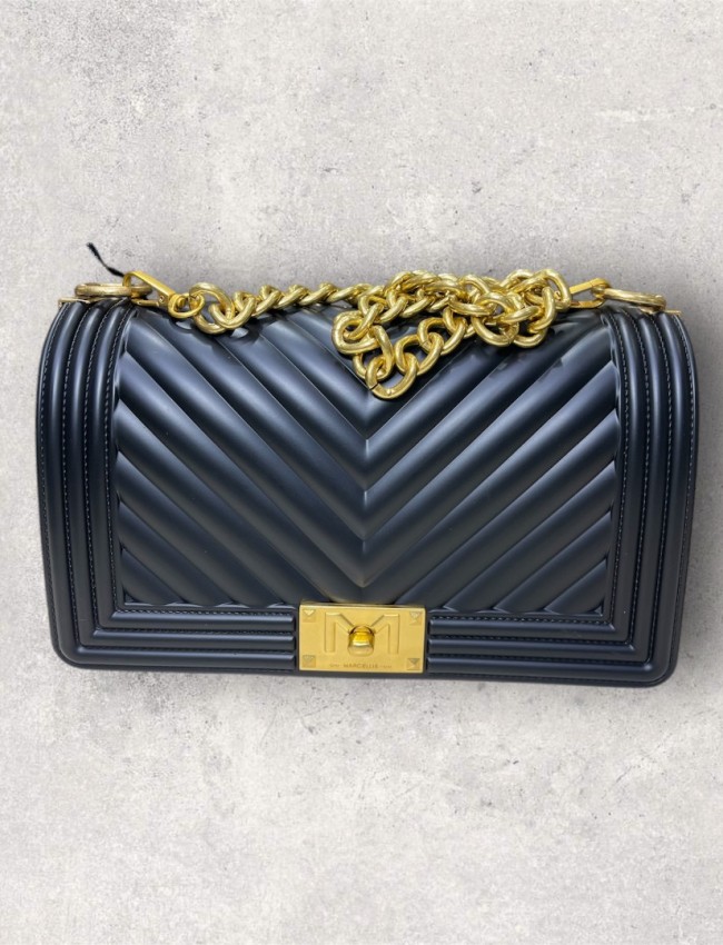 FLAT medium 25 BLACK/GOLD LUX CHAIN SHOULDERBAG