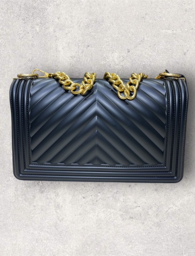 FLAT medium 25 BLACK/GOLD LUX CHAIN SHOULDERBAG