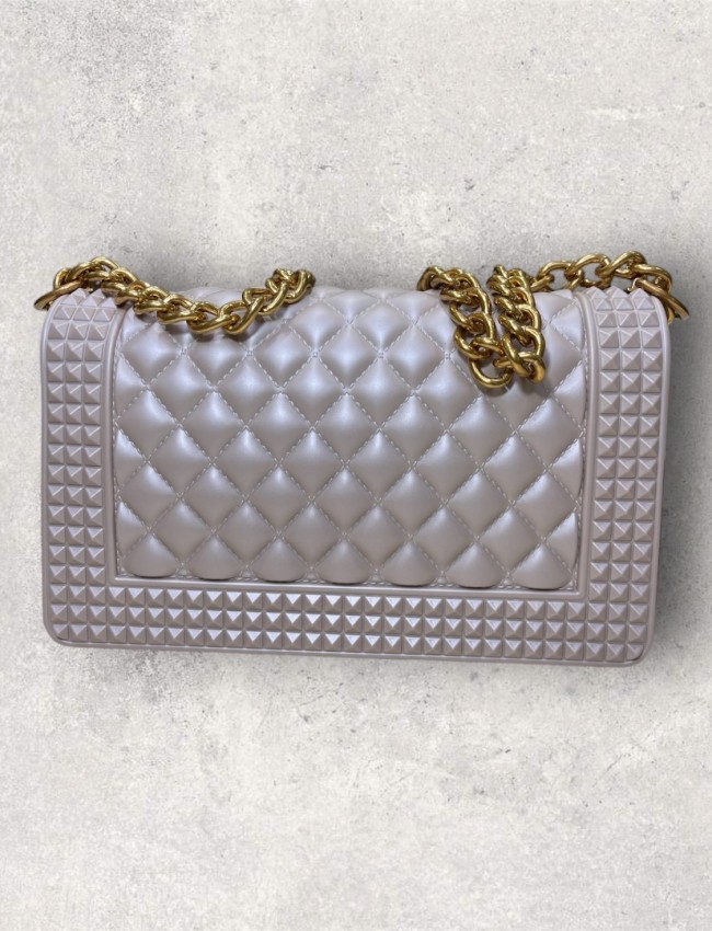 FLAT PENKA medium 25 SHADOW GREY/RAME CHAIN SHOULDERBAG