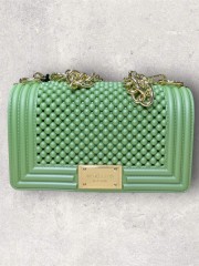 FLAT BALL small 25 GREEN TEA/LIGHT GOLD CHAIN SHOULDERBAG