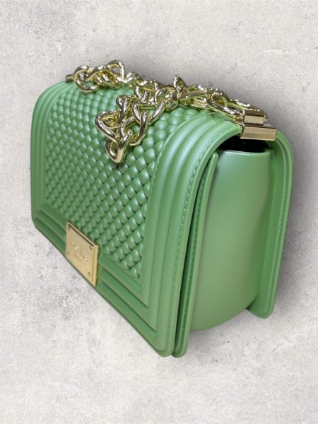 FLAT BALL small 25 GREEN TEA/LIGHT GOLD CHAIN SHOULDERBAG