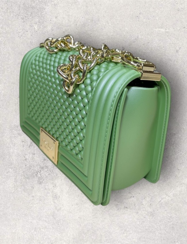 FLAT BALL small 25 GREEN TEA/LIGHT GOLD CHAIN SHOULDERBAG