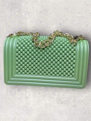 FLAT BALL small 25 GREEN TEA/LIGHT GOLD CHAIN SHOULDERBAG