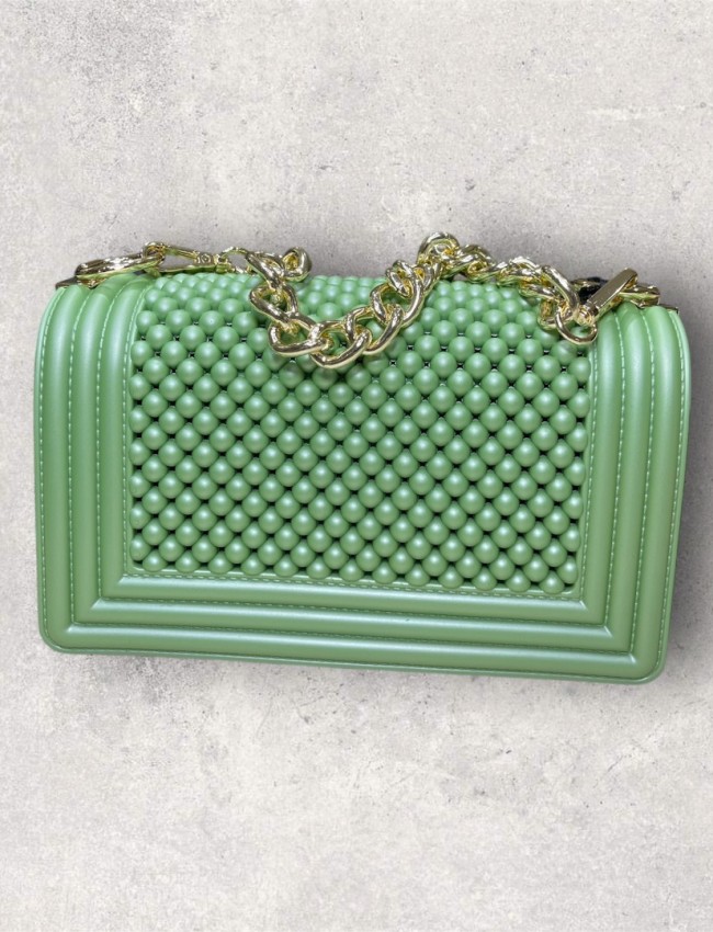 FLAT BALL small 25 GREEN TEA/LIGHT GOLD CHAIN SHOULDERBAG