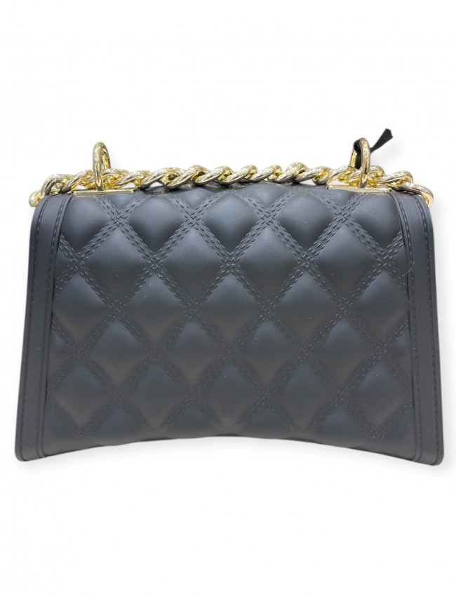 FLAT RHOMBUS small 25 BLACK/GOLD CHAIN SHOULDER BAG