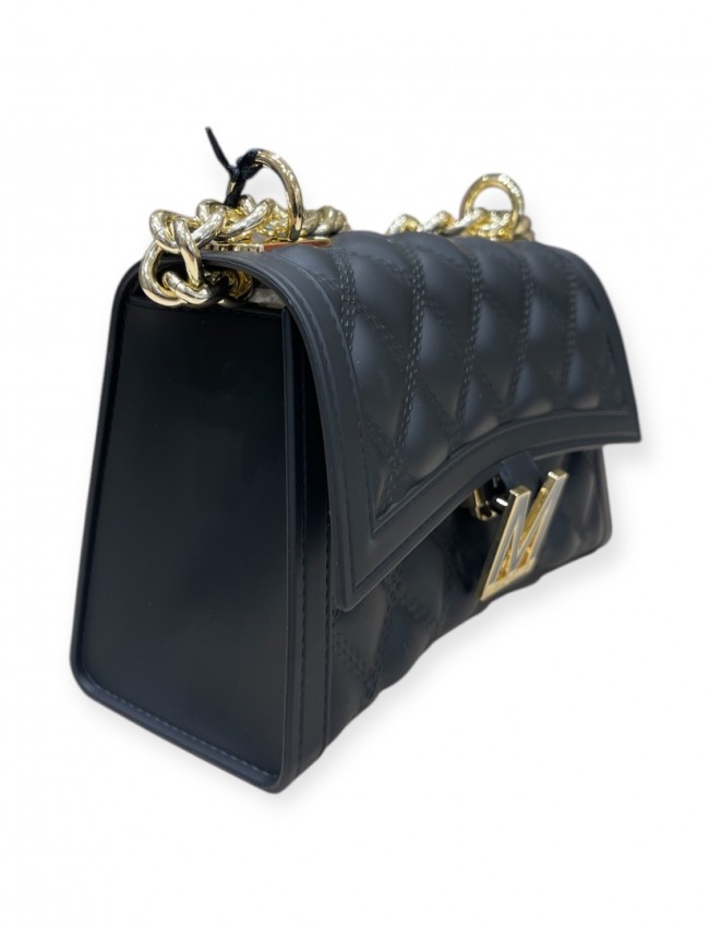 FLAT RHOMBUS small 25 BLACK/GOLD CHAIN SHOULDER BAG