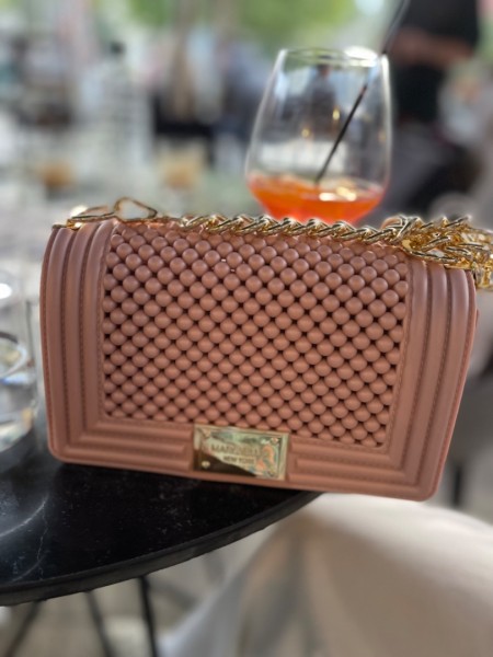 FLAT BALL small 25 MISTY ROSE/LIGHT GOLD CHAIN SHOULDERBAG