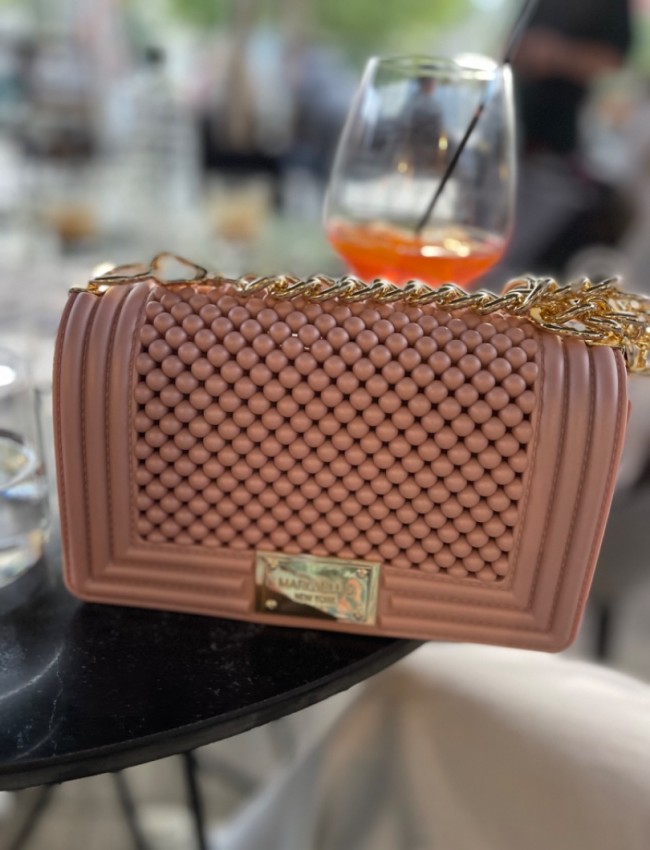 FLAT BALL small 25 MISTY ROSE/LIGHT GOLD CHAIN SHOULDERBAG