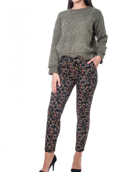 Εμπριμέ μαύρο floral printed παντελόνι με πλαϊνές τσέπες Milly Brown