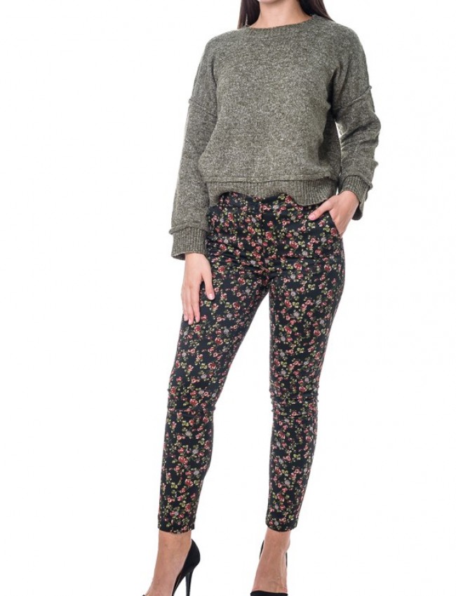 Εμπριμέ μαύρο floral printed παντελόνι με πλαϊνές τσέπες Milly Brown