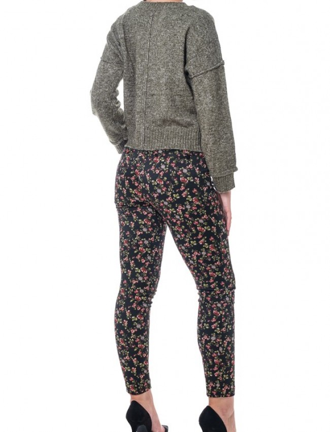 Εμπριμέ μαύρο floral printed παντελόνι με πλαϊνές τσέπες Milly Brown