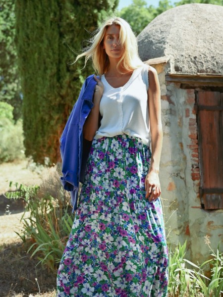 Floral printed πράσινη ψηλόμεση maxi φούστα, σε κλος γραμμή και λάστιχο στη μέση Molly Bracken 