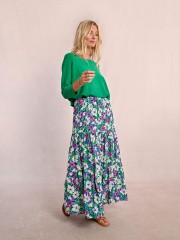 Floral printed πράσινη ψηλόμεση maxi φούστα, σε κλος γραμμή και λάστιχο στη μέση Molly Bracken 