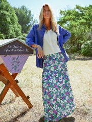 Floral printed πράσινη ψηλόμεση maxi φούστα, σε κλος γραμμή και λάστιχο στη μέση Molly Bracken 