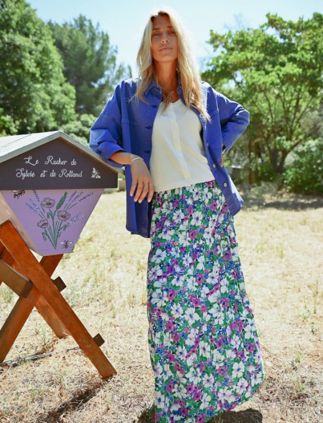Floral printed πράσινη ψηλόμεση maxi φούστα, σε κλος γραμμή και λάστιχο στη μέση Molly Bracken 