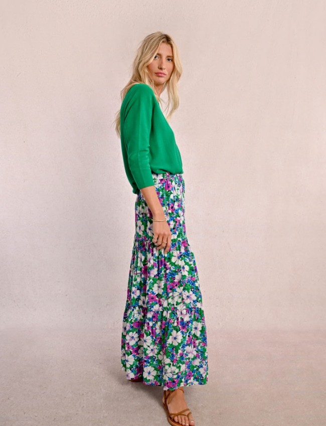 Floral printed πράσινη ψηλόμεση maxi φούστα, σε κλος γραμμή και λάστιχο στη μέση Molly Bracken 