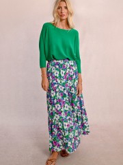 Floral printed πράσινη ψηλόμεση maxi φούστα, σε κλος γραμμή και λάστιχο στη μέση Molly Bracken 