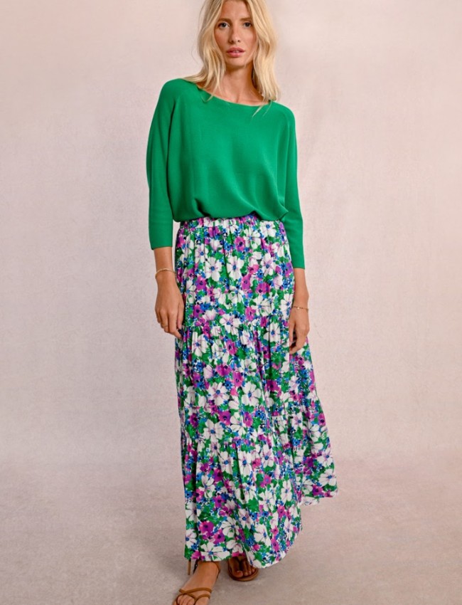 Floral printed πράσινη ψηλόμεση maxi φούστα, σε κλος γραμμή και λάστιχο στη μέση Molly Bracken 
