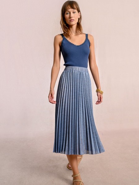 Σιελ lurex ψηλόμεση midi πλισέ φούστα με μεταλλιζέ υφή και λάστιχο στη μέση Molly Bracken