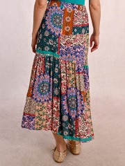 Floral printed εκάι ψηλόμεση midi φούστα σε φαρδιά γραμμή, με λάστιχο στη μέση και ένα βολάν σε επίπεδο Molly Bracken