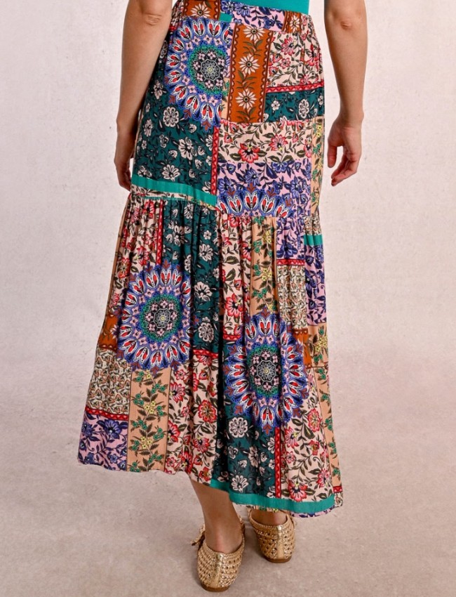 Floral printed εκάι ψηλόμεση midi φούστα σε φαρδιά γραμμή, με λάστιχο στη μέση και ένα βολάν σε επίπεδο Molly Bracken