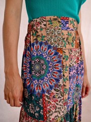 Floral printed εκάι ψηλόμεση midi φούστα σε φαρδιά γραμμή, με λάστιχο στη μέση και ένα βολάν σε επίπεδο Molly Bracken