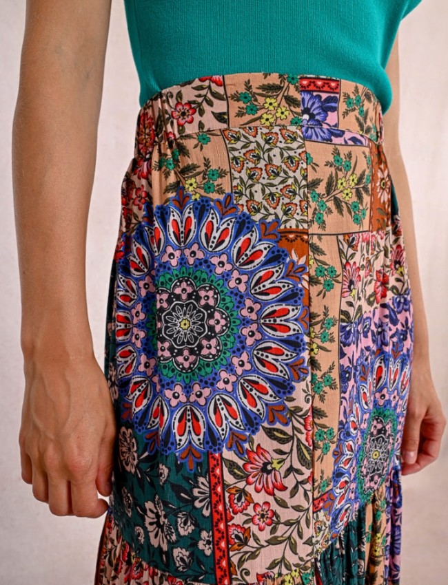 Floral printed εκάι ψηλόμεση midi φούστα σε φαρδιά γραμμή, με λάστιχο στη μέση και ένα βολάν σε επίπεδο Molly Bracken