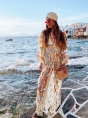 Floral printed μπεζ-γαλάζιο maxi EMMELINE φόρεμα-κιμονό Mya