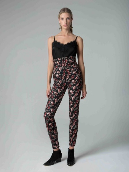 Εμπριμέ μαύρο ψηλόμεσο floral-printed παντελόνι Mya 