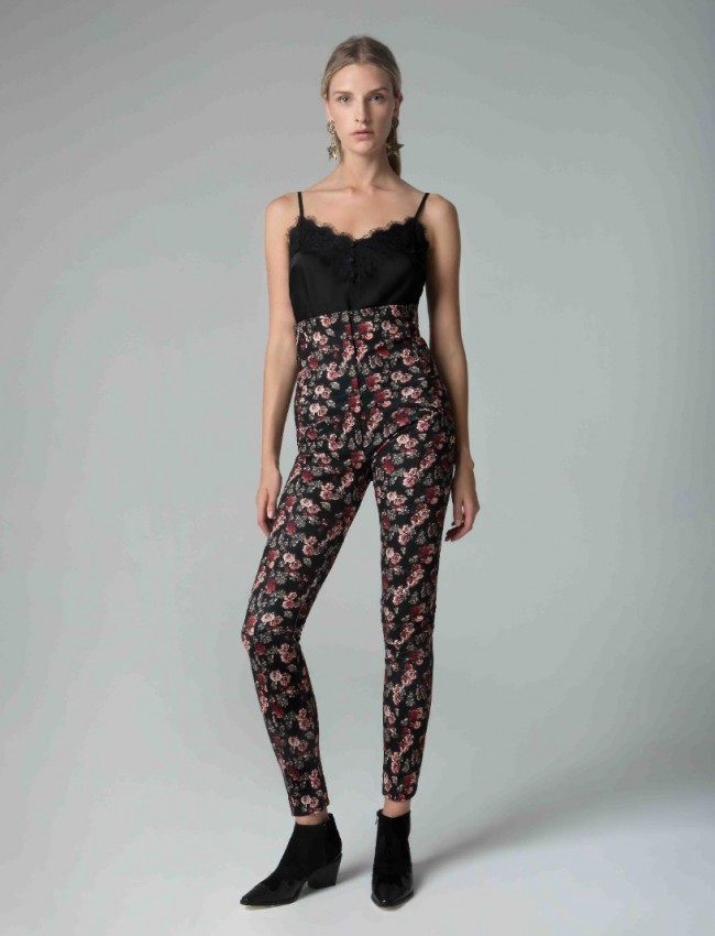 Εμπριμέ μαύρο ψηλόμεσο floral-printed παντελόνι Mya 