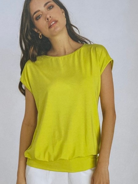 Lime κοντομάνικη μπλούζα με χαμόγελο λαιμόκοψη και φαρδιά μπάσκα στο τελείωμα Maria Bellentani
