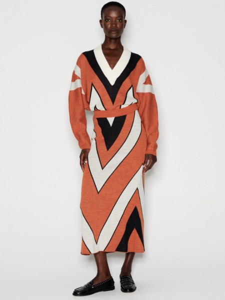 Textile Creature Knitted Skirt Printed Orange Nadia Rapti