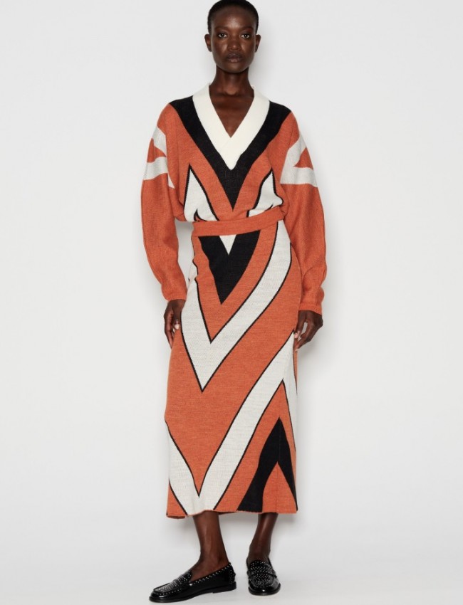 Textile Creature Knitted Skirt Printed Orange Nadia Rapti