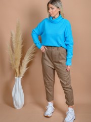 Καρώ κάμελ high waisted slouchy-fit COGNAC παντελόνι με πιέτες μπροστά, πλαϊνές τσέπες και διακοσμητικές ραφές Namaste