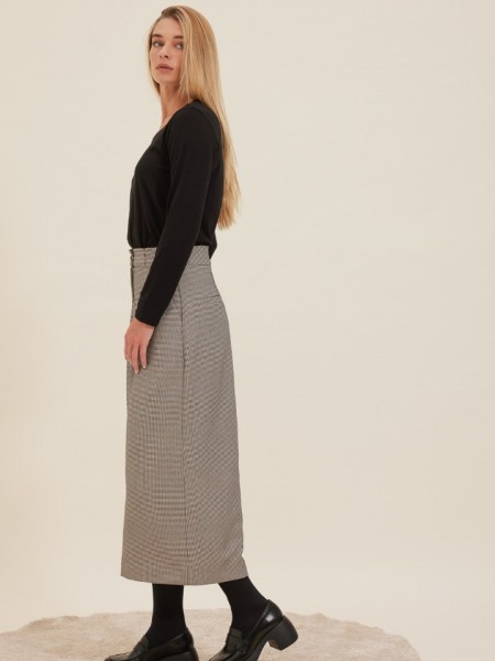 Tweed βανίλια ψηλόμεση cropped SHEEP παντελόνα, μπροστινές πιέτες, πλαϊνές τσέπες και κλείσιμο με κρυφό φερμουάρ και κουμπί μπροστά Namaste 